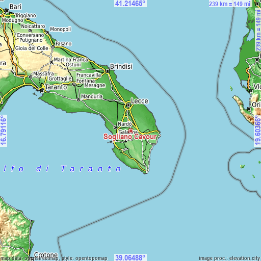 Topographic map of Sogliano Cavour