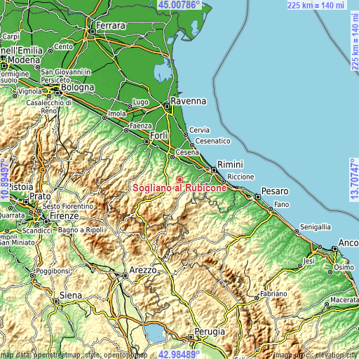 Topographic map of Sogliano al Rubicone