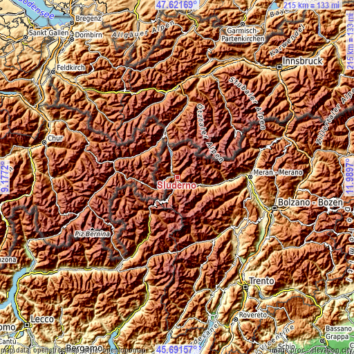 Topographic map of Sluderno