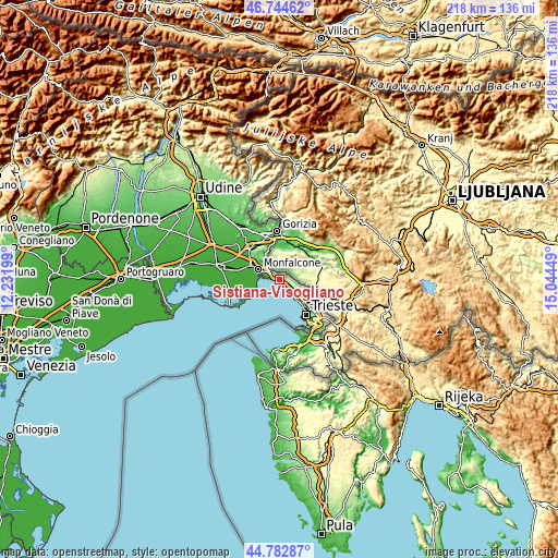 Topographic map of Sistiana-Visogliano