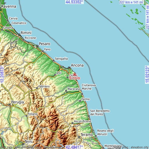 Topographic map of Sirolo