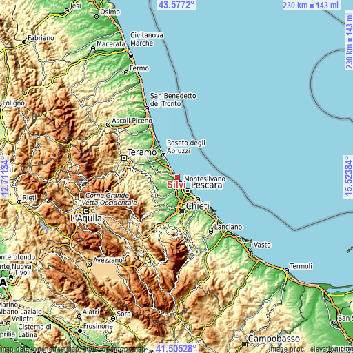 Topographic map of Silvi