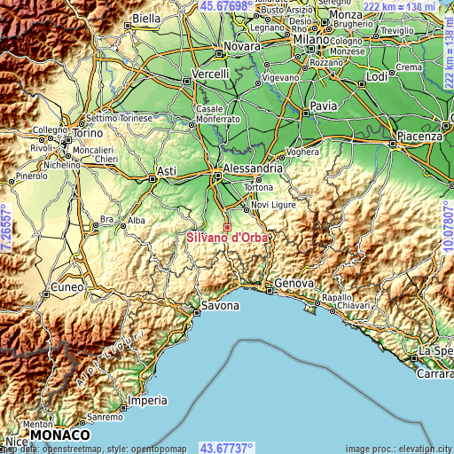 Topographic map of Silvano d'Orba