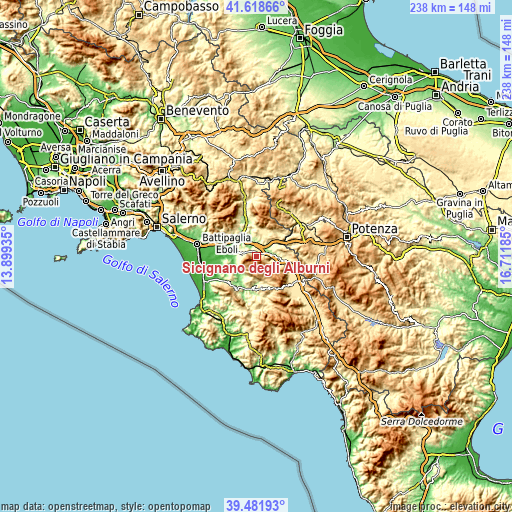 Topographic map of Sicignano degli Alburni