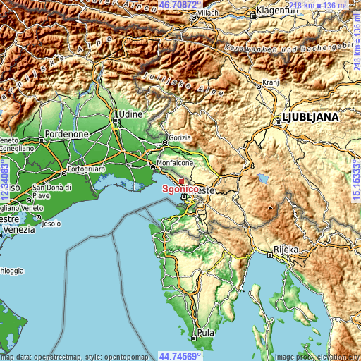 Topographic map of Sgonico