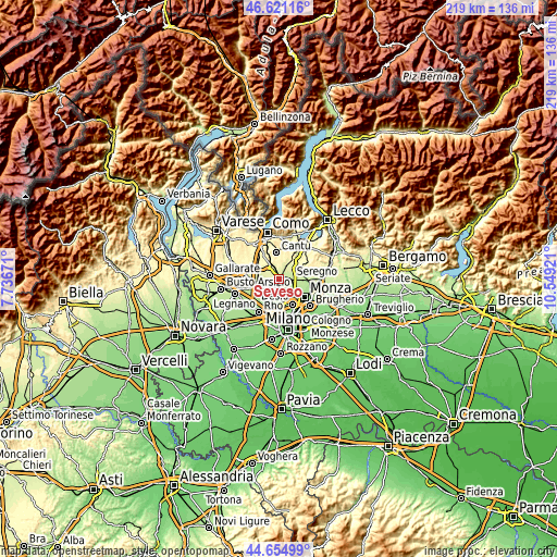 Topographic map of Seveso