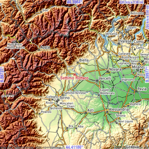 Topographic map of Settimo Rottaro