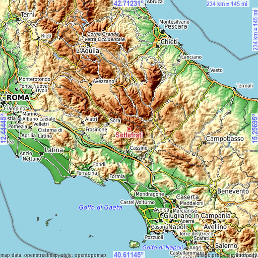 Topographic map of Settefrati