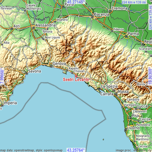 Topographic map of Sestri Levante