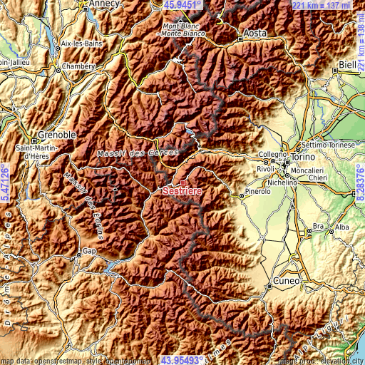 Topographic map of Sestriere