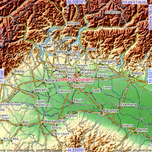 Topographic map of Sesto San Giovanni
