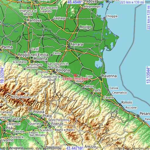 Topographic map of Sesto Imolese