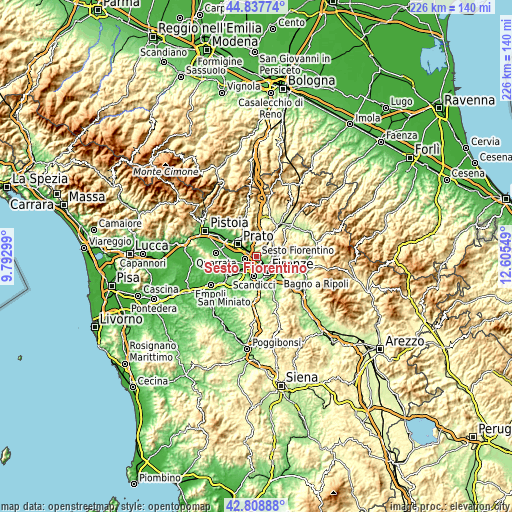 Topographic map of Sesto Fiorentino
