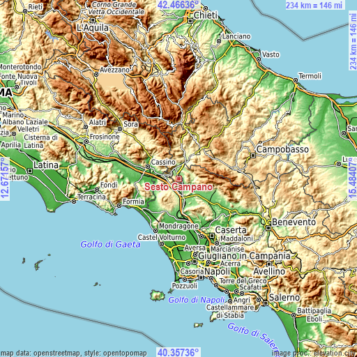 Topographic map of Sesto Campano