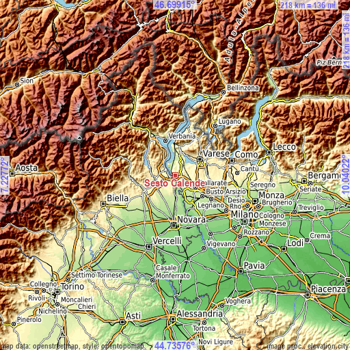 Topographic map of Sesto Calende