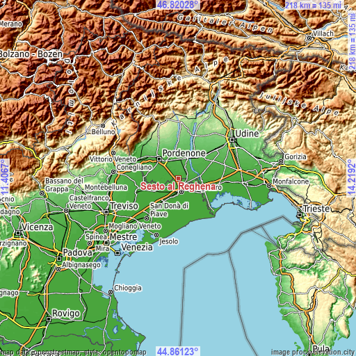 Topographic map of Sesto al Reghena