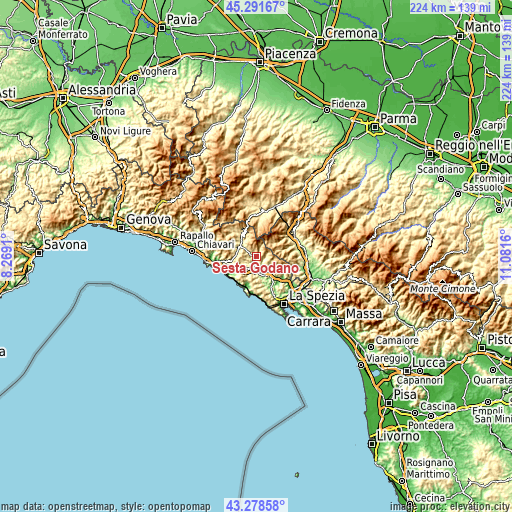 Topographic map of Sesta Godano