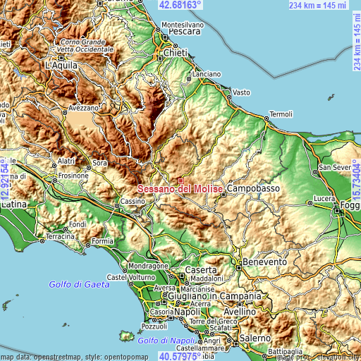 Topographic map of Sessano del Molise