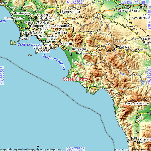 Topographic map of Sessa Cilento