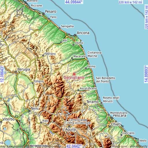 Topographic map of Servigliano