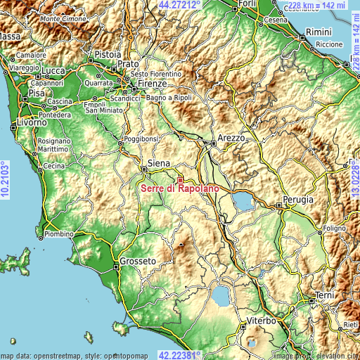 Topographic map of Serre di Rapolano