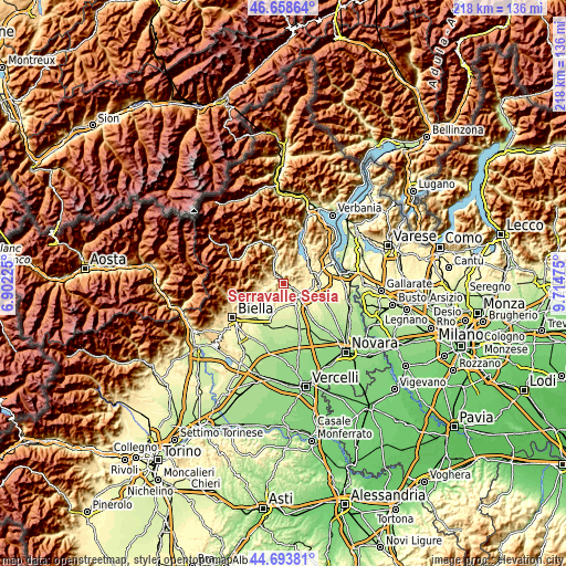 Topographic map of Serravalle Sesia