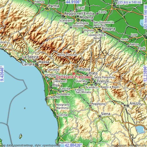 Topographic map of Serravalle Pistoiese