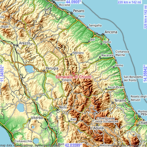 Topographic map of Serravalle di Chienti