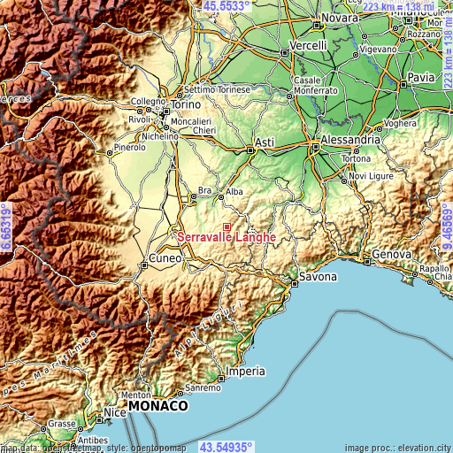 Topographic map of Serravalle Langhe