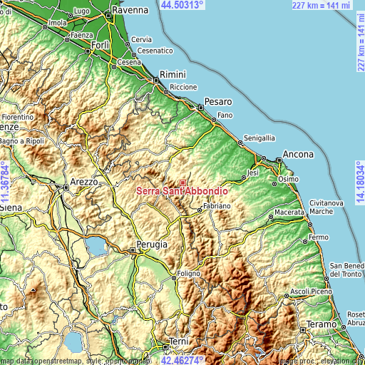 Topographic map of Serra Sant'Abbondio