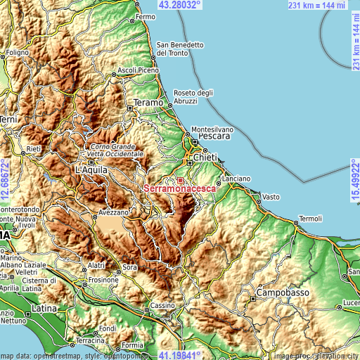 Topographic map of Serramonacesca