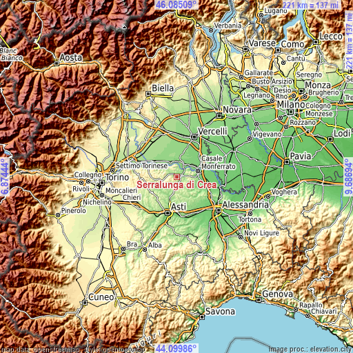 Topographic map of Serralunga di Crea