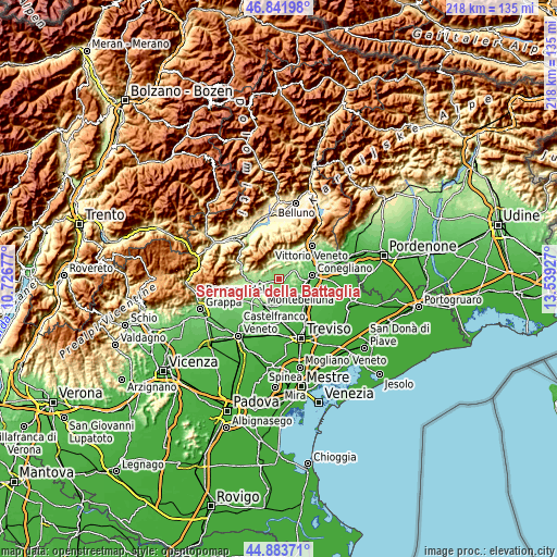 Topographic map of Sernaglia della Battaglia