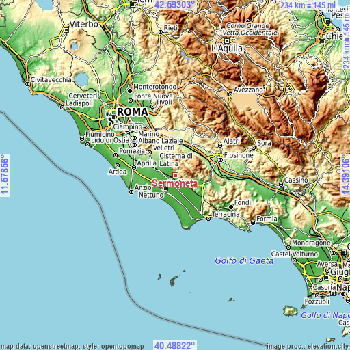 Topographic map of Sermoneta