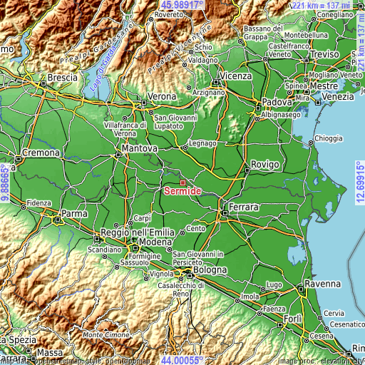 Topographic map of Sermide