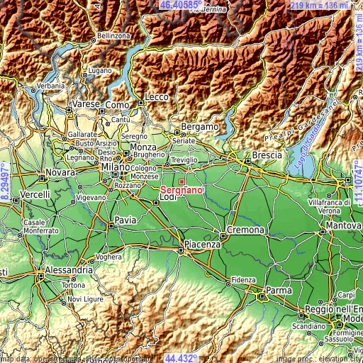 Topographic map of Sergnano