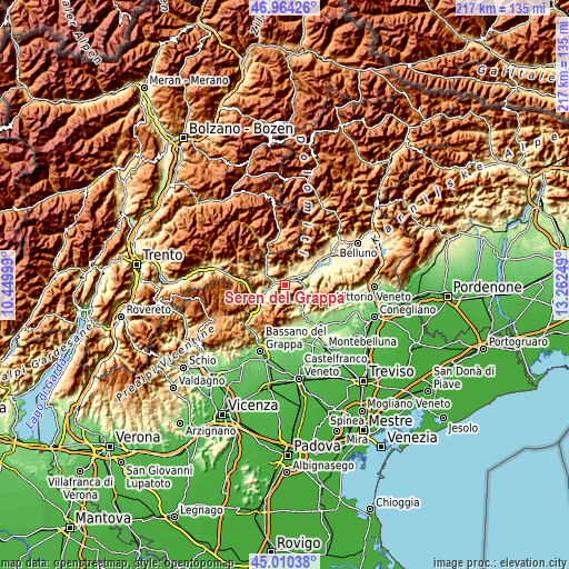 Topographic map of Seren del Grappa