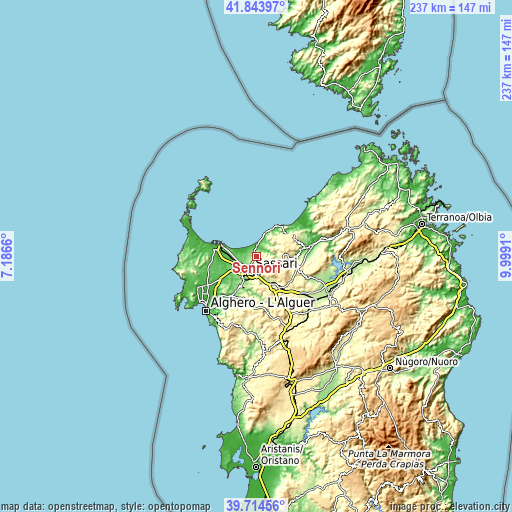 Topographic map of Sennori