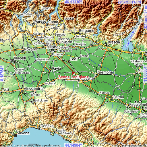 Topographic map of Senna Lodigiana
