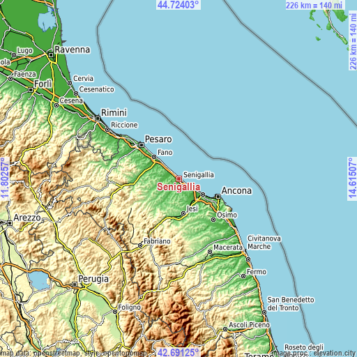 Topographic map of Senigallia