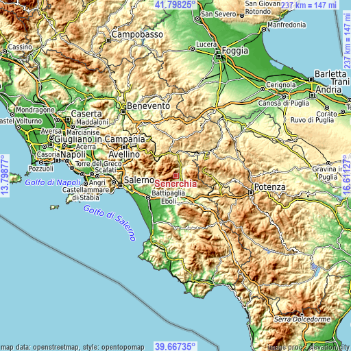 Topographic map of Senerchia