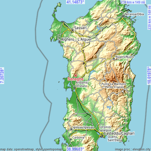 Topographic map of Seneghe