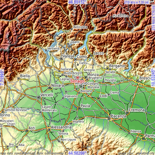 Topographic map of Senago
