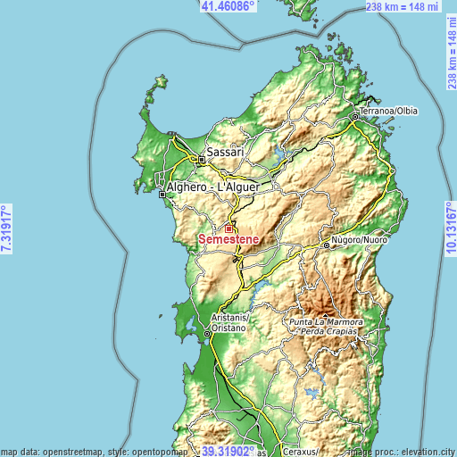 Topographic map of Semestene