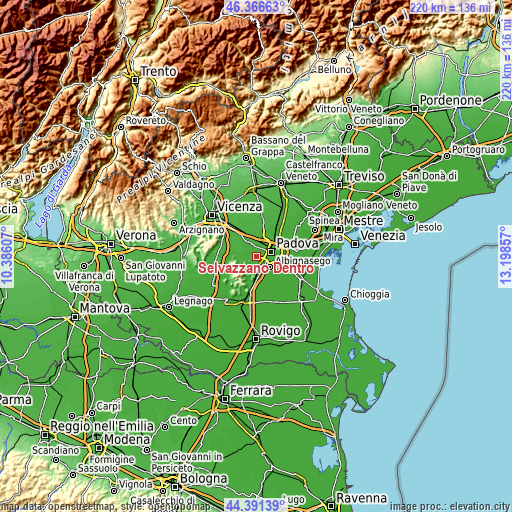 Topographic map of Selvazzano Dentro