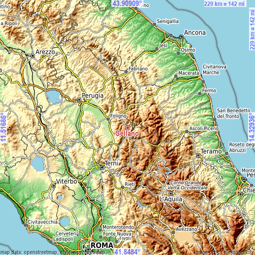 Topographic map of Sellano