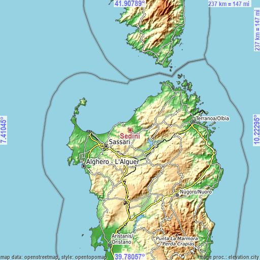 Topographic map of Sedini