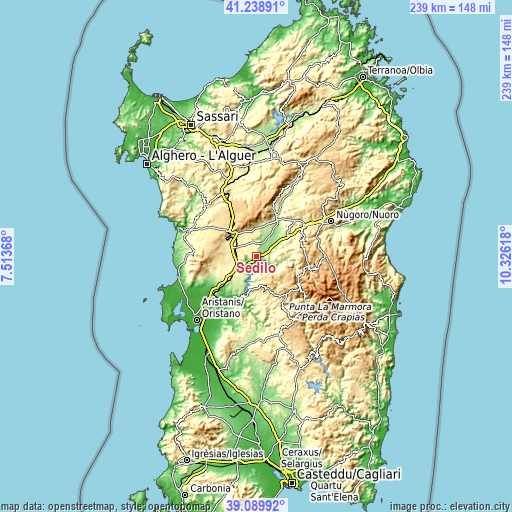 Topographic map of Sedilo