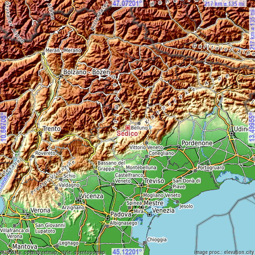 Topographic map of Sedico