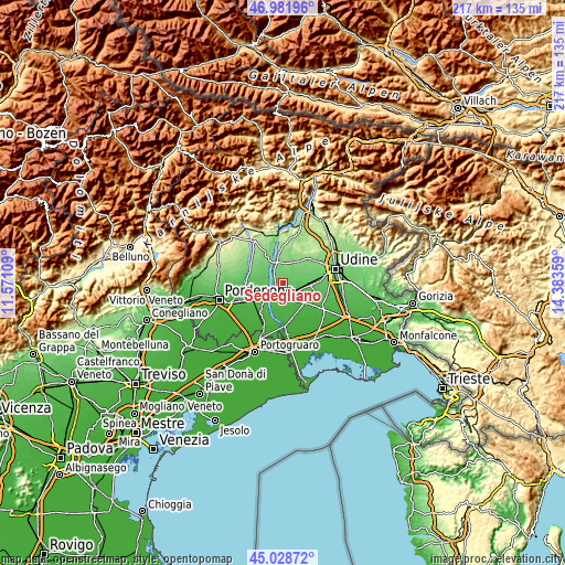 Topographic map of Sedegliano